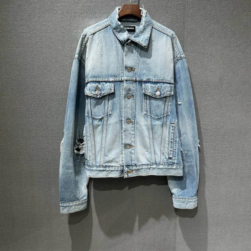 99新 Balenciaga/巴黎世家 (pm)破洞牛仔外套 44码/2715