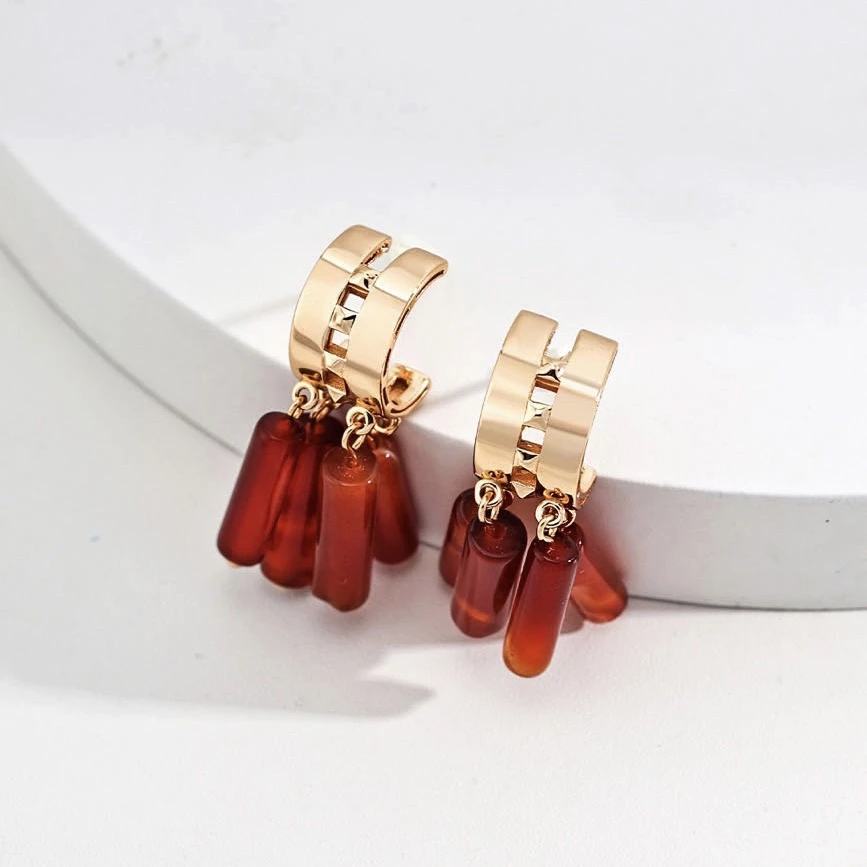 925银耳饰 纯银绯红小鞭炮式耳环