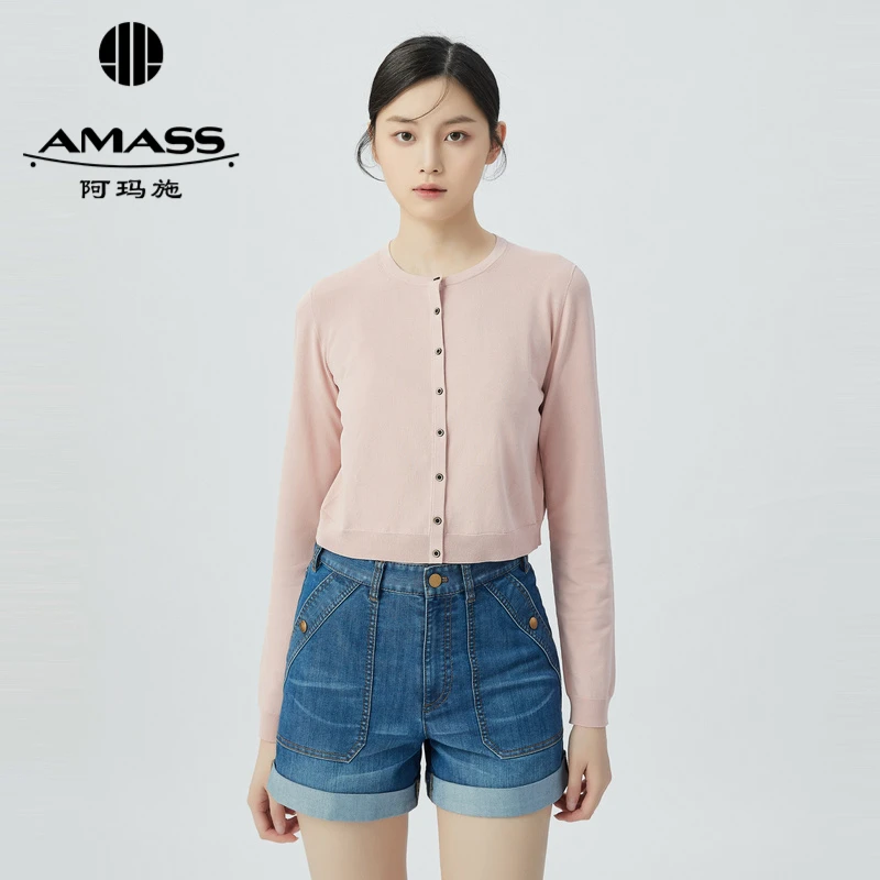 AMASS/阿玛施修身显瘦通勤纯色休闲法式防晒冰丝针织开衫5499102