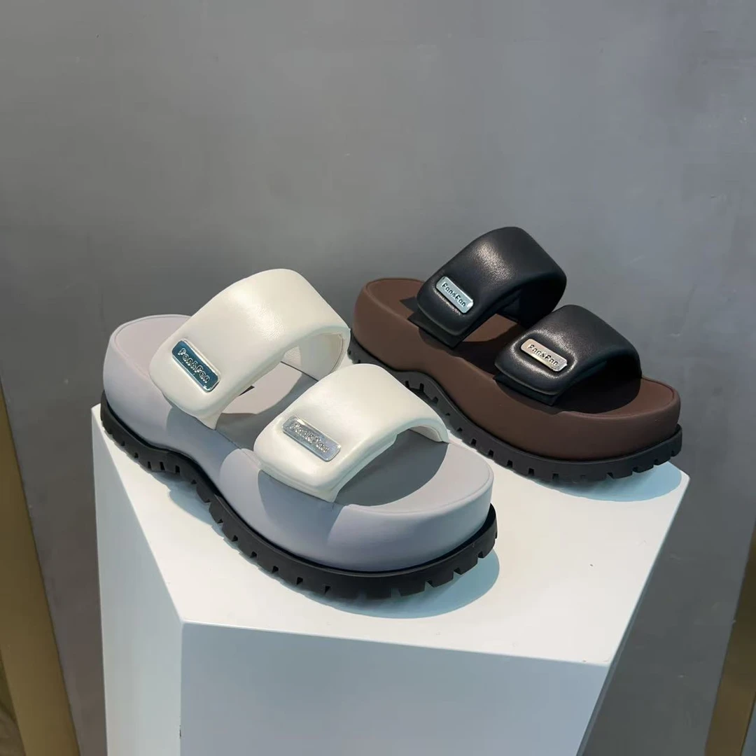 厚底松糕凉鞋女夏季魔术贴一字拖时尚休闲防滑舒适沙滩鞋