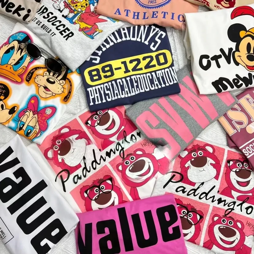 纯棉宽松短袖T恤女夏季圆领休闲卡通上衣百搭显瘦新款百搭减龄