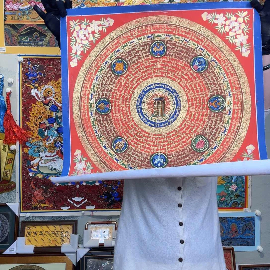 卷轴画纯手绘六字真言唐卡50厘米左右