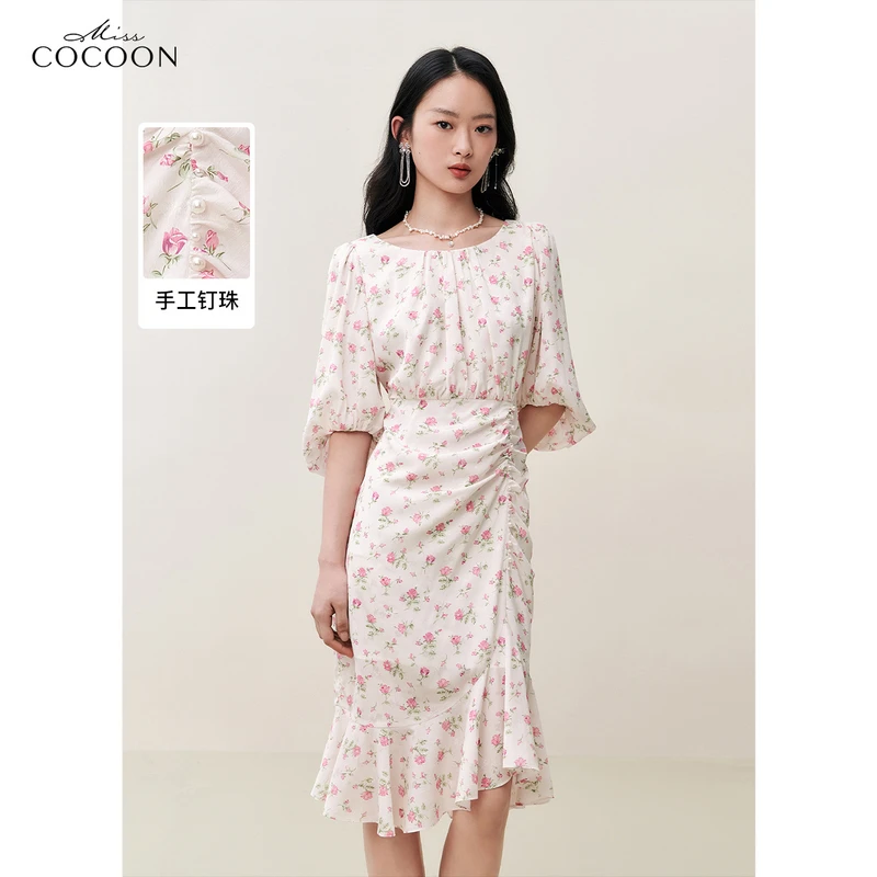 missCOCOON法式荷叶边连衣裙夏抽褶茶歇裙0271