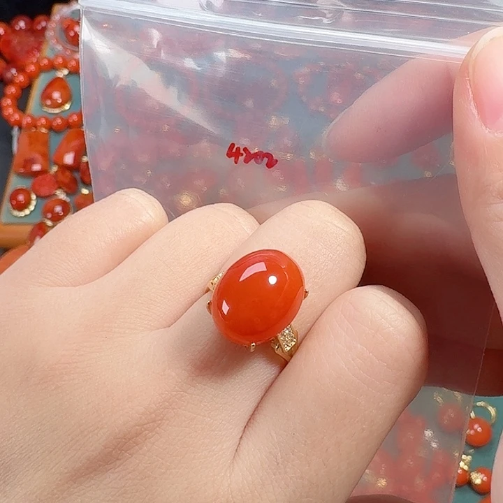 南红玛瑙银S925镶嵌戒指