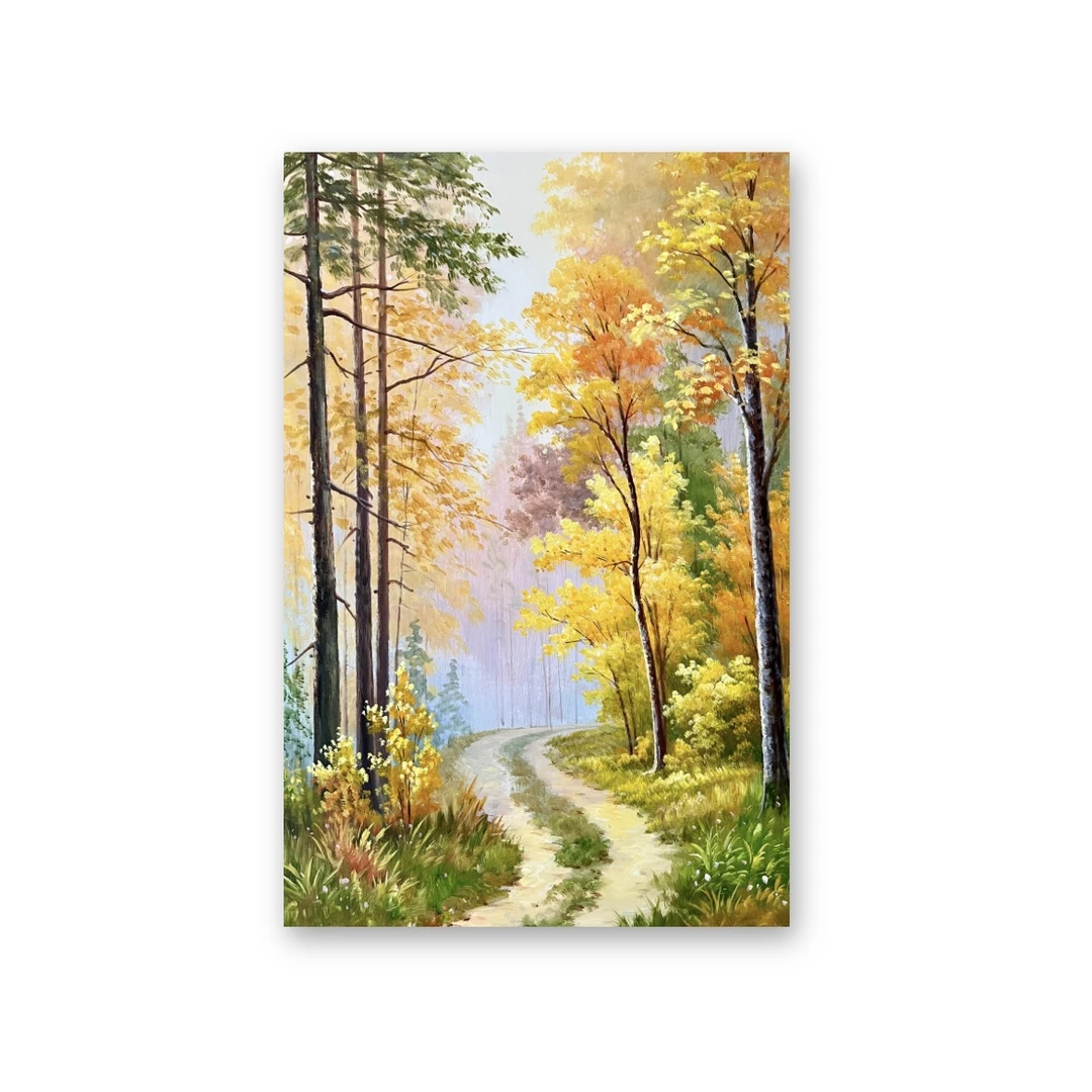 手工手绘白桦林风景挂画入户玄关客厅沙发背景墙高端挂画