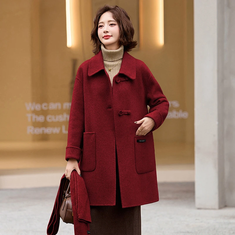 双面羊毛大衣女秋冬新款气质百搭中长款显瘦女式毛呢外套YX86312