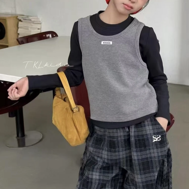 2082童装真两件套德绒T