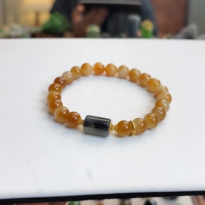 和田玉18K金镶嵌手链8mm