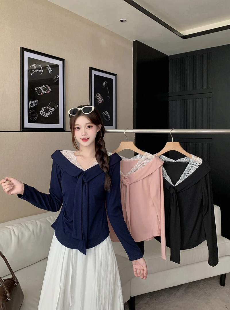 秋季新款纯欲风上衣重工镂空花边半身裙两件套3702/3092