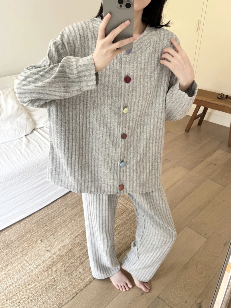 【亲肤升级版】秋冬羊绒简约睡衣女2025新款加厚长袖甜美家居服套装