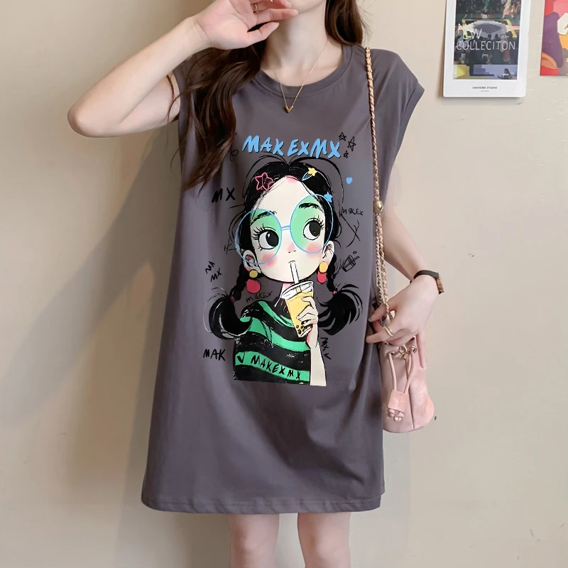 圆领无袖背心纯棉百搭T恤裙女夏季爆款韩版宽松韩版时尚上衣ins潮
