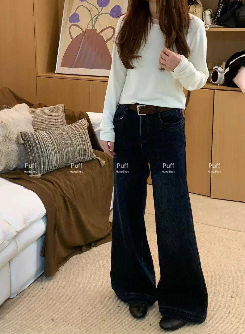 (长腿裤)2025秋冬新款韩系宽松慵懒风高腰显瘦垂坠感长裤女