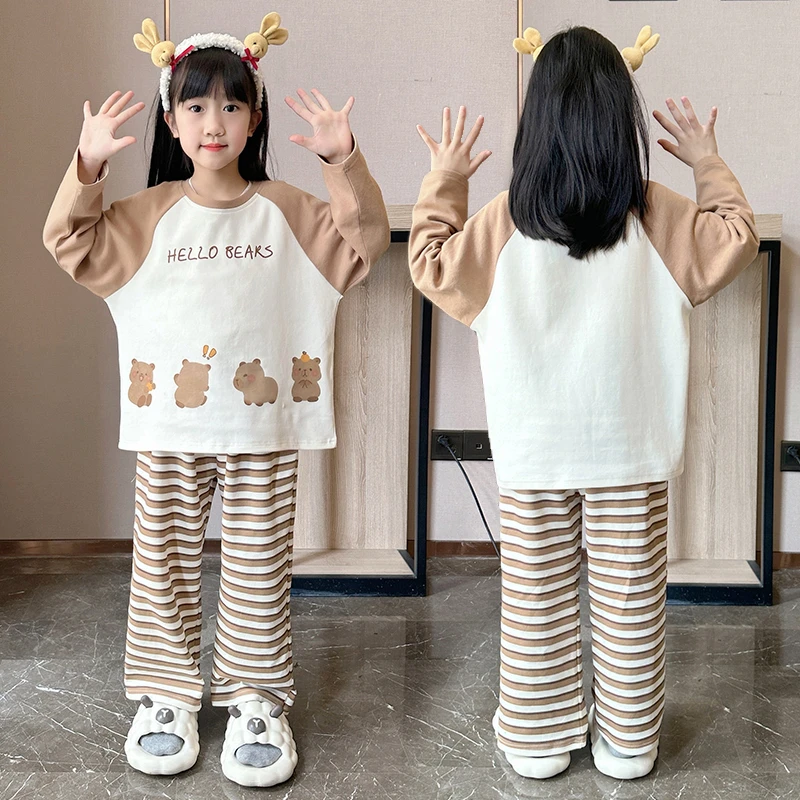 春秋季新款女童纯棉睡衣儿童长袖长裤大童女孩亲子洋气母女家居服