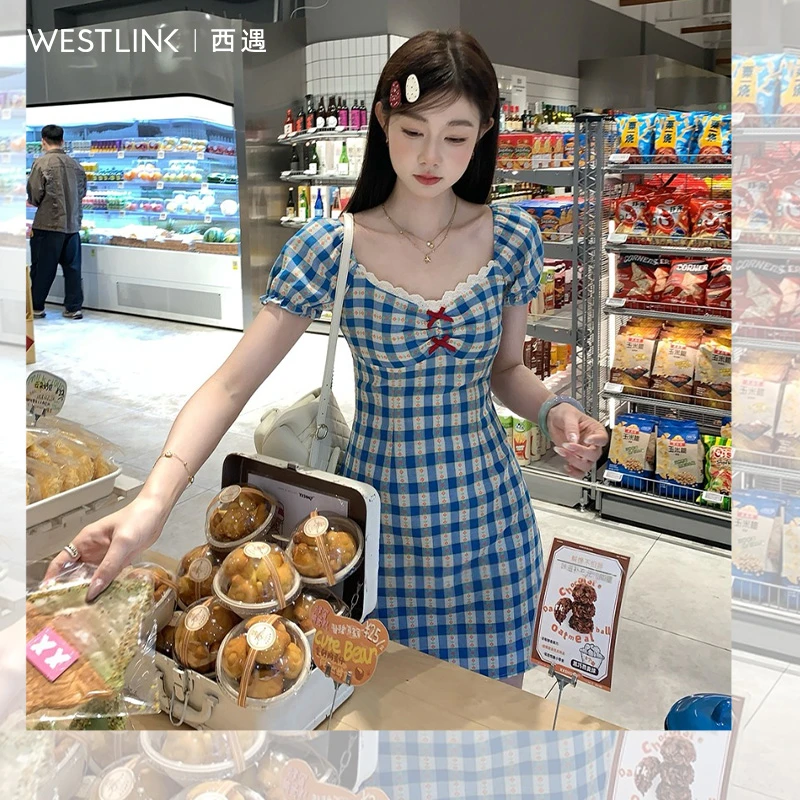 0828西遇连衣裙女2025夏季新款蝴蝶结蕾丝收腰裙子