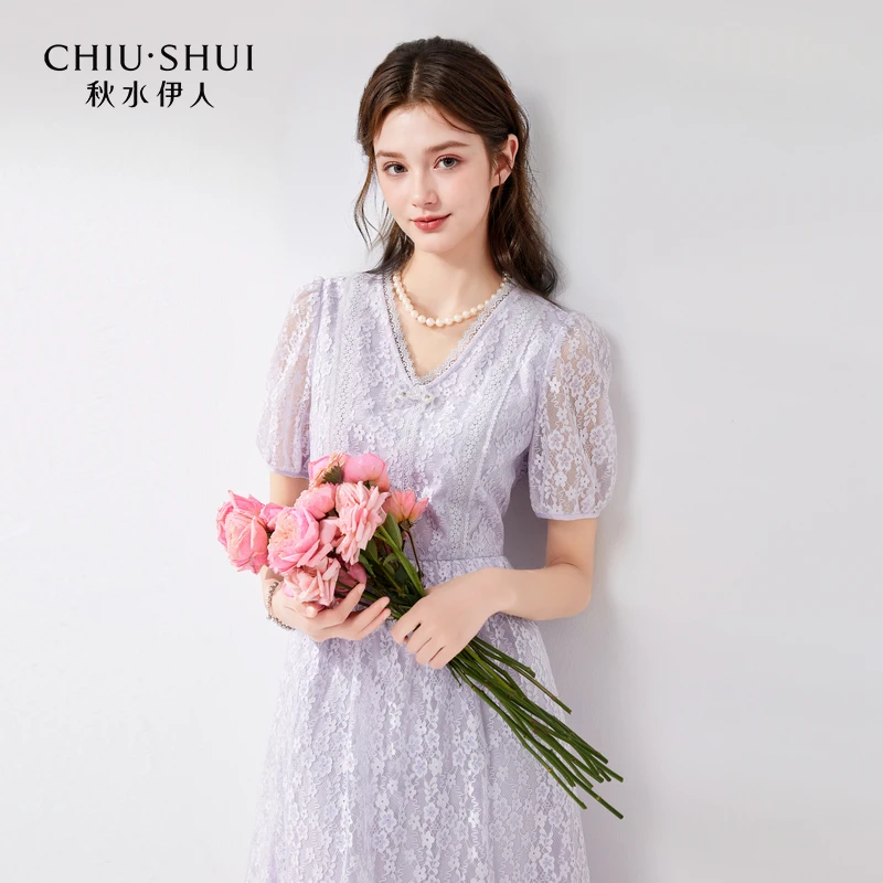 【林一】秋水伊人连衣裙新款女收腰显瘦中长裙624205B020310