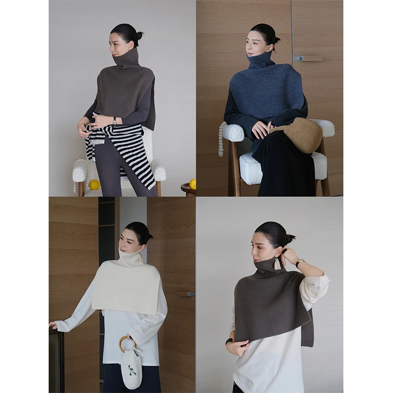 麻霖秋冬新品100%绵羊毛高领针织保暖百搭披肩围脖套头大围巾