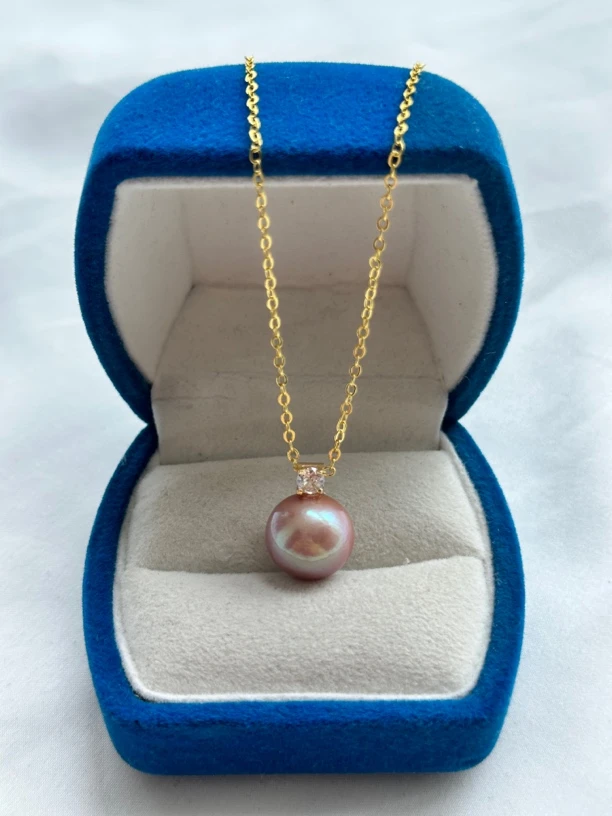 天然淡水珍珠吊坠13-14mm炫彩极光紫经典戴妃吊坠D31