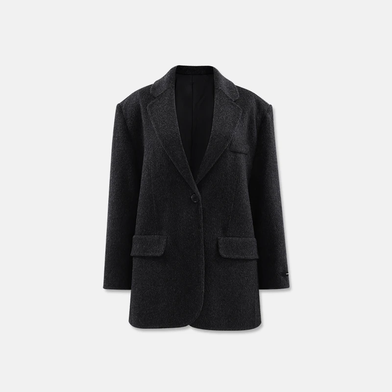 KD-479 时尚休闲黑色羊毛中长款毛呢经典商务秋冬羊毛大衣