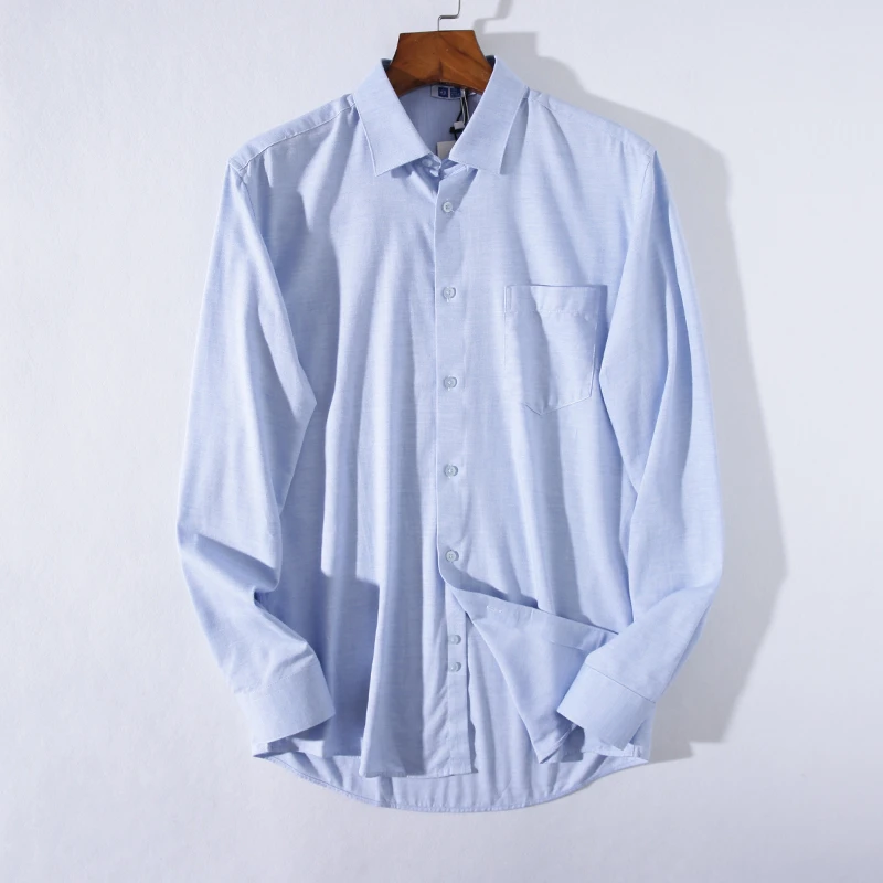 春夏薄款男青年通勤舒适日常基础浅蓝长袖衬衫 24XH0040