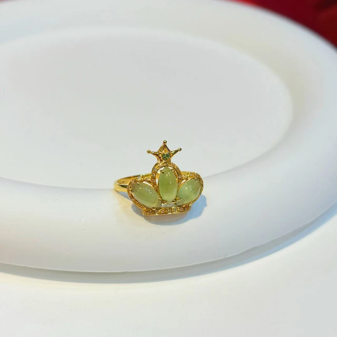 18K金镶嵌金丝猫眼皇冠戒指HNZ10334