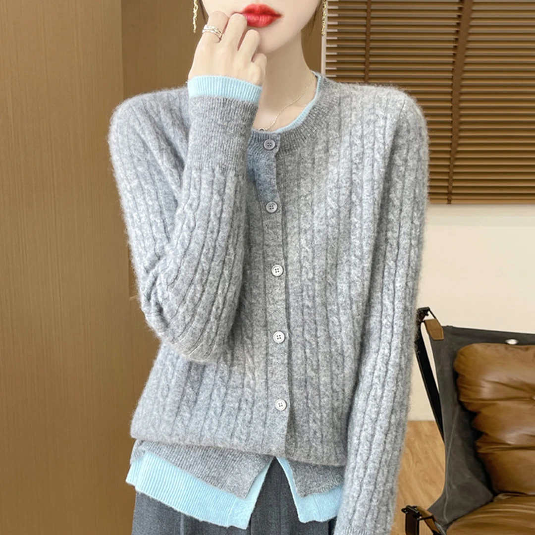 大码女装胖mm秋冬女士毛衣遮肚子显瘦假两件上衣内搭针织打底开衫