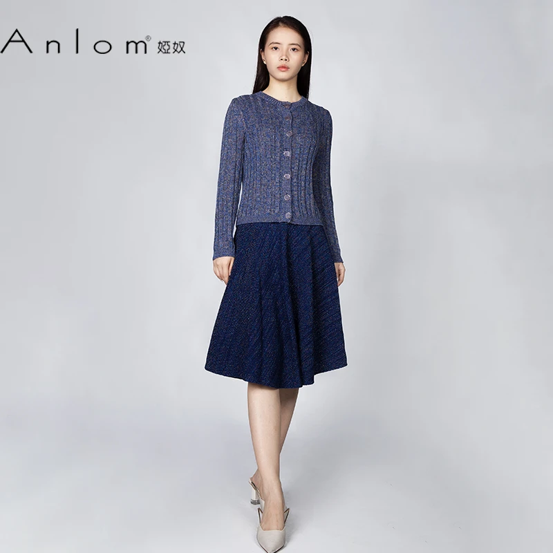 Anlom/娅奴秋冬季长袖新款纯色休闲亚麻棉针织衫通勤上衣开衫毛衣