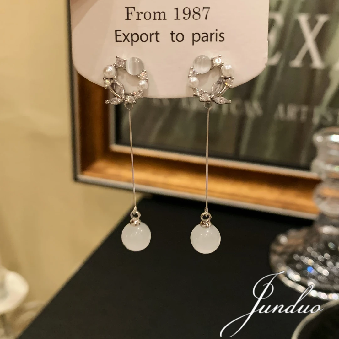 君朵 铜合金合成锆石耳饰 温柔风素款流苏耳钉优雅气质耳环耳饰女