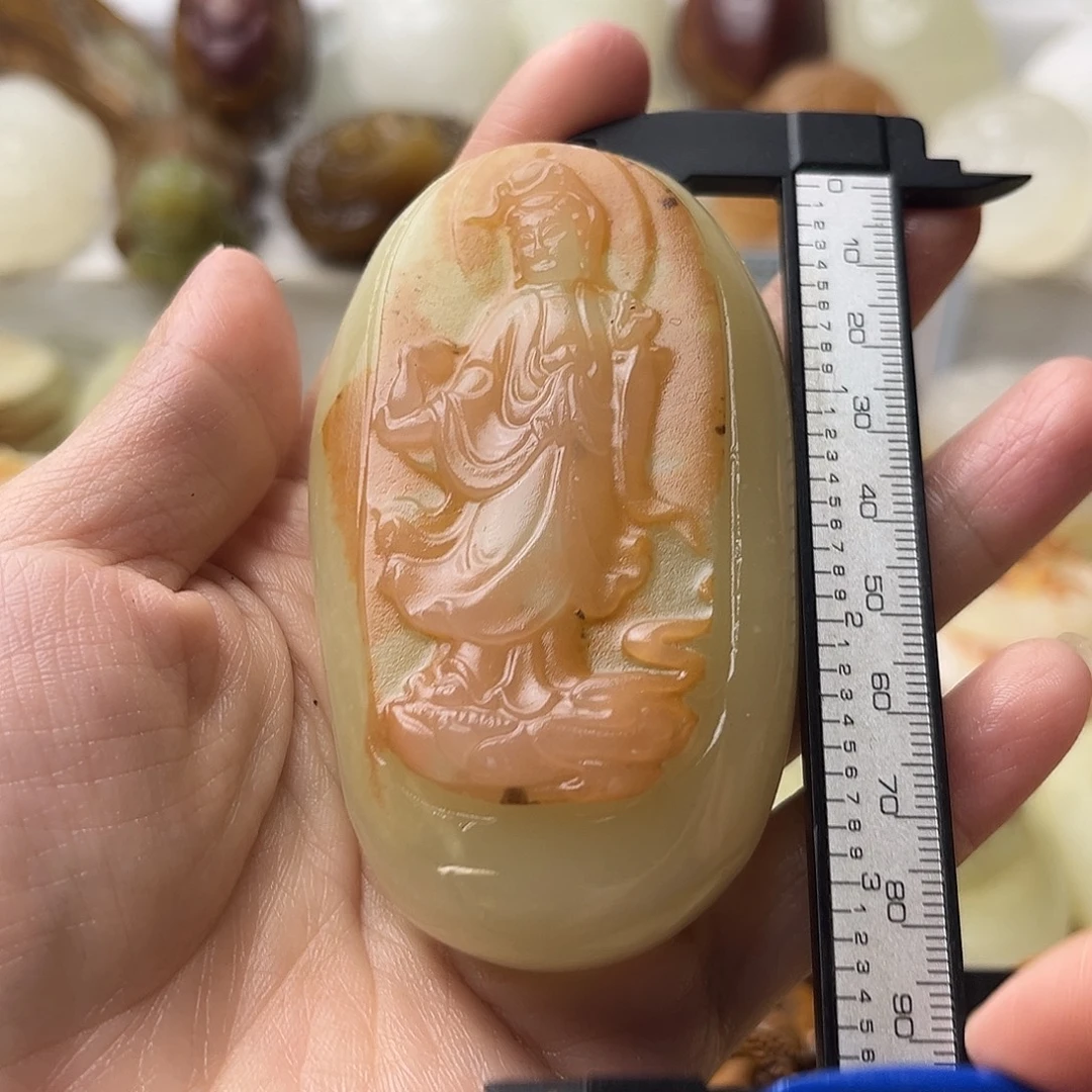 石材方解石手把摆件不退换观音