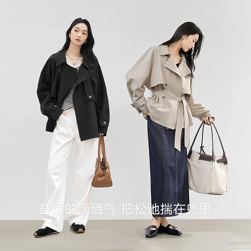 (魏魏专属)D01对白简约随性翻领短款风衣外套女宽松上衣FDF015