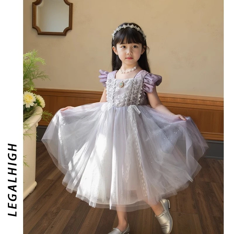 高级感女童连衣裙2025夏季新款冰雪奇缘艾莎公主裙儿童高端生日裙