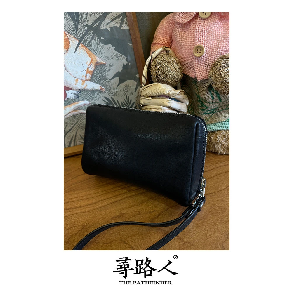 寻路人真皮复古小众新款质感气质百搭简约手拿包