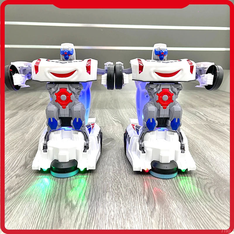 变形汽车机器人2-5岁男孩警车玩具车3特技带音乐儿童电动小汽车
