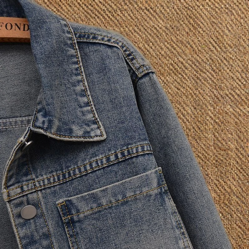 设计短款复古蓝牛仔外套女2024新款春秋韩版百搭宽松夹克长袖上衣