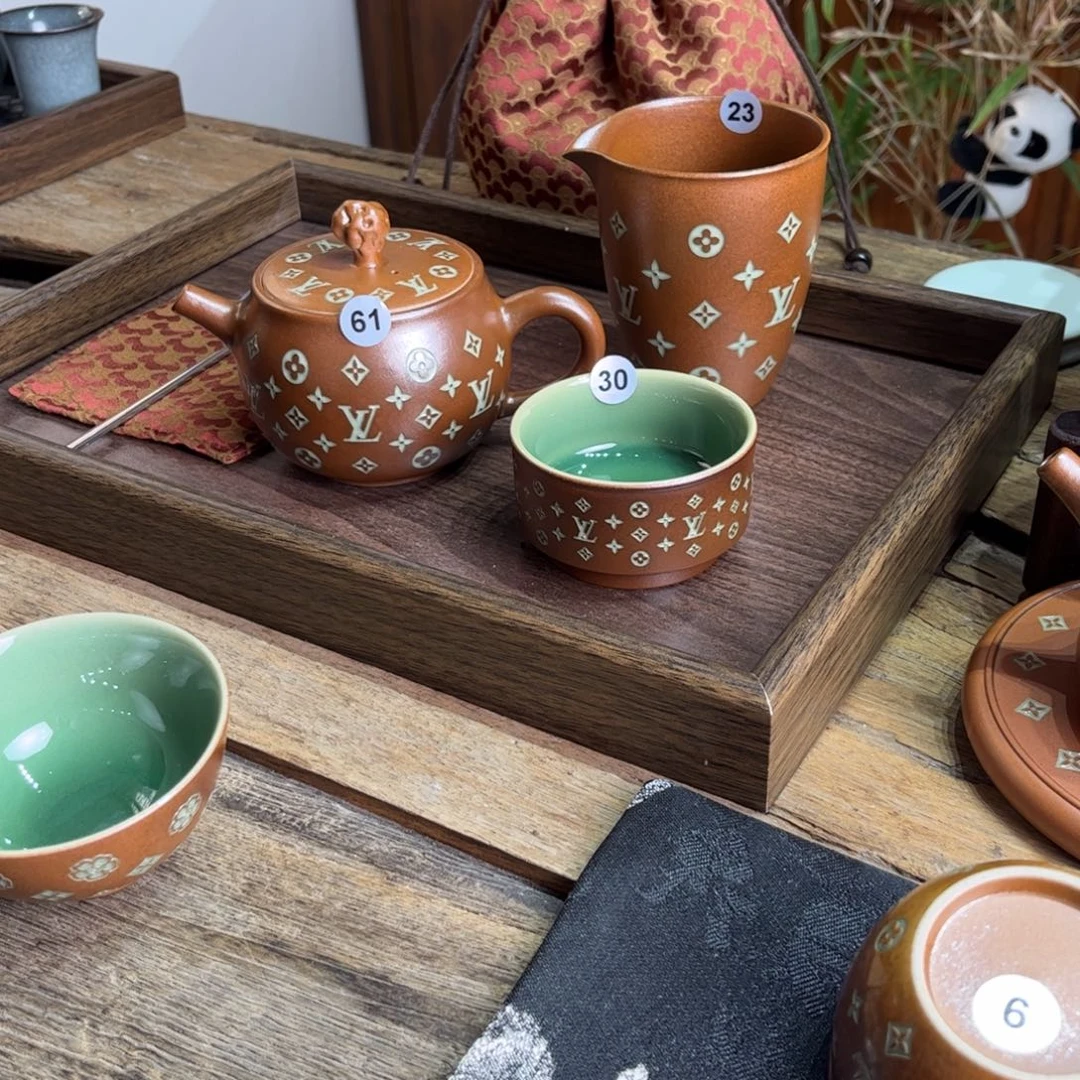 新***品草木灰老花套装填釉