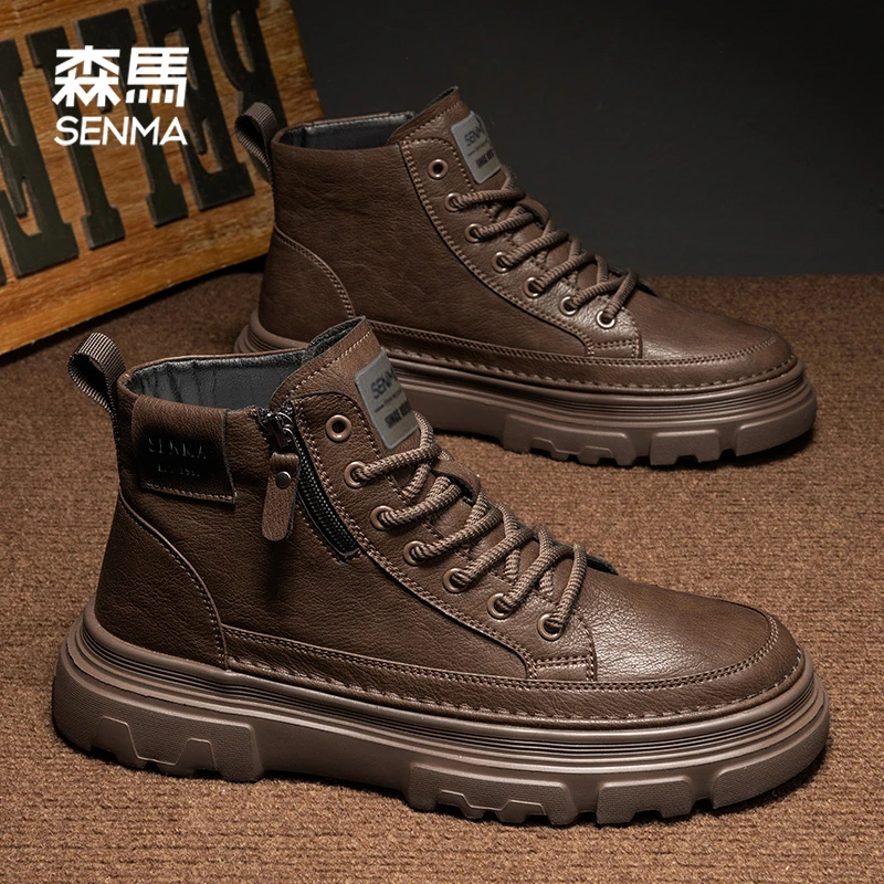 森马高帮鞋秋季新款男士户外运动一脚蹬工装鞋男款防滑耐磨马丁靴