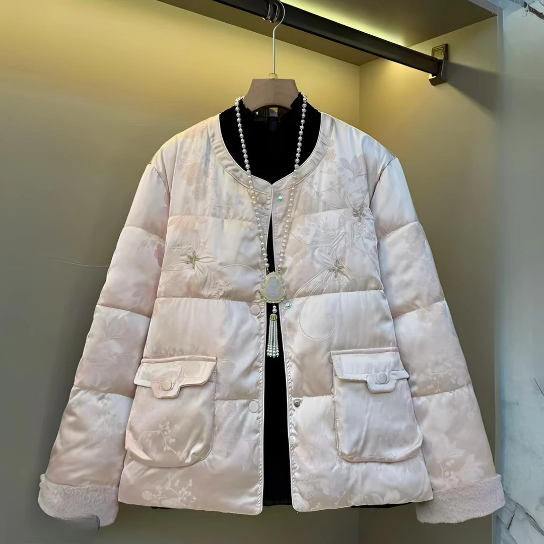 【柚柚】冬季新款时尚轻奢重工刺绣大码棉服