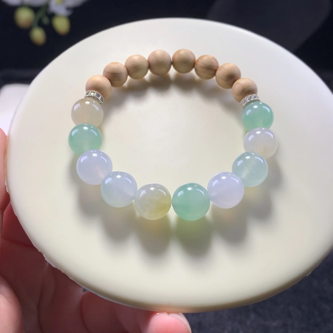 翡翠未镶嵌手链卡6奶糖串