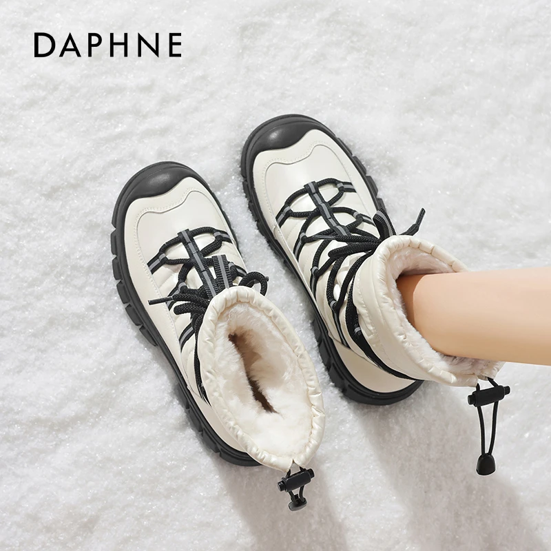 达芙妮雪地靴女2025冬季新款厚底防滑保暖大东北棉鞋加绒中筒靴子