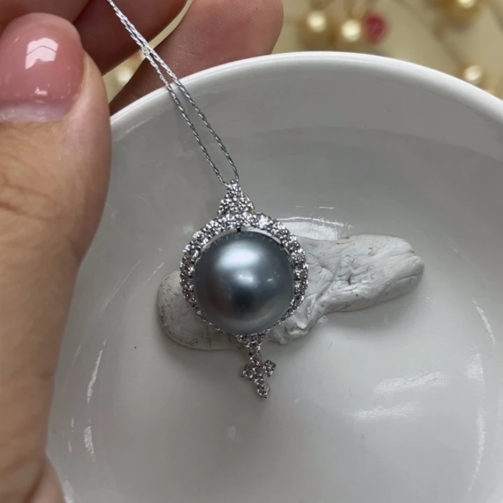 银S925镶嵌海水珍珠颈饰大溪地13-14mm41号