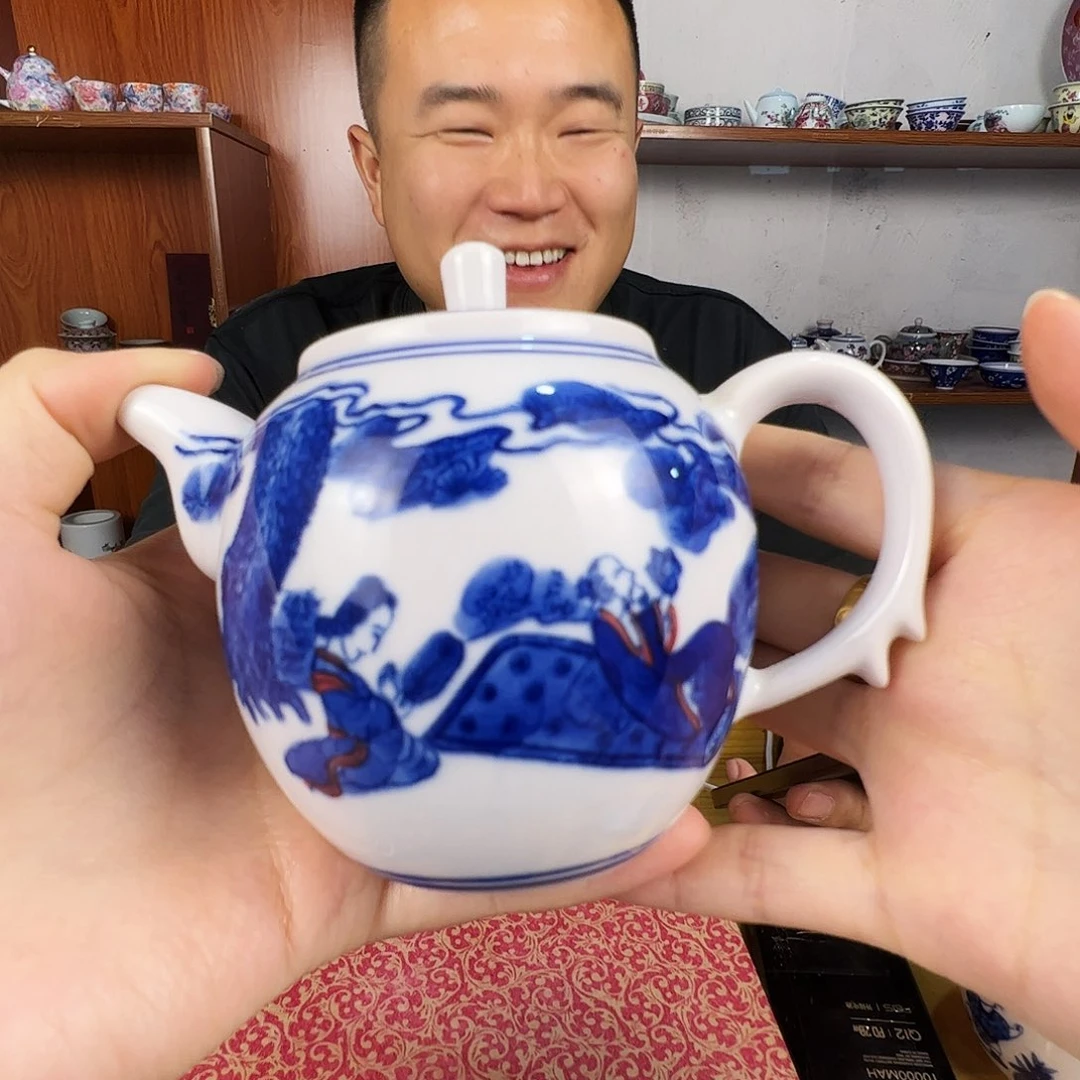 瓷片景德镇陶瓷红嘻嘻青花太白醉酒壶一只
