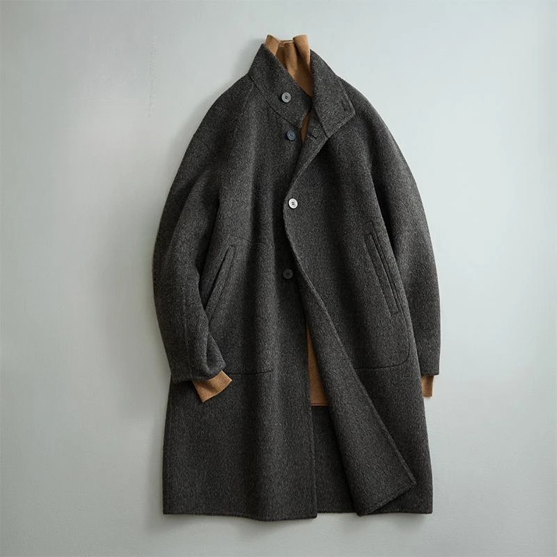 秋冬季双面羊毛呢大衣男士中长款风衣新款宽松非羊绒呢子外套男装