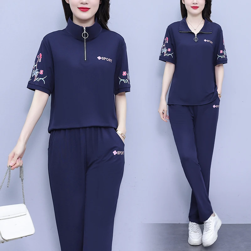 2025年夏季时尚新款宽松显瘦遮肚洋气凉爽高端短袖减龄休闲两件套