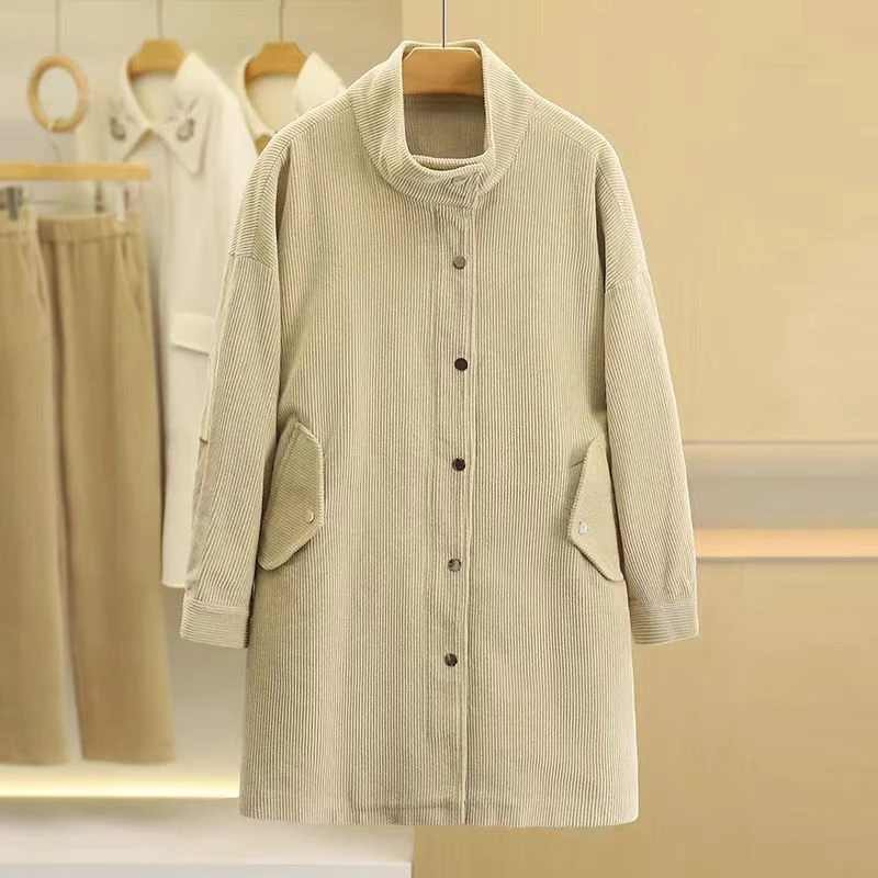 洋气立领单排扣纯色百搭中长风衣外套W6531（C6-3）