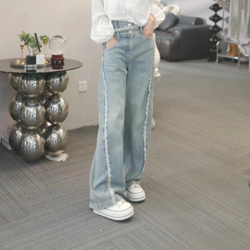 韩版时尚高腰牛仔裤女2025年春秋季宽松显瘦直筒裤小个子小众长裤