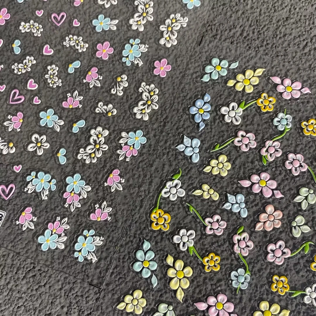 春日油画缤纷小碎花五瓣花立体浮雕美甲贴纸防水背胶指甲装饰贴