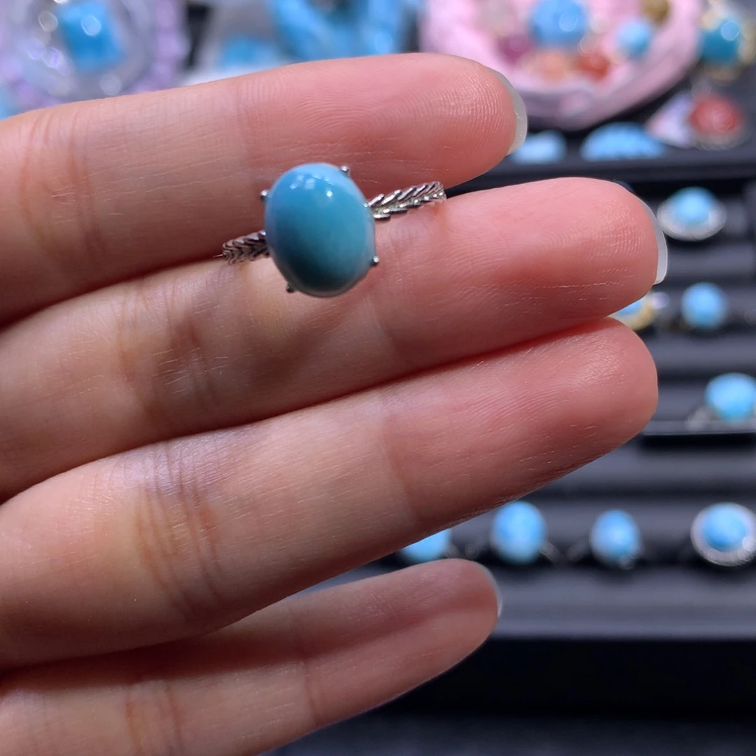 针钠钙石（海纹石）银S925镶嵌戒指蛋面戒指色差略异