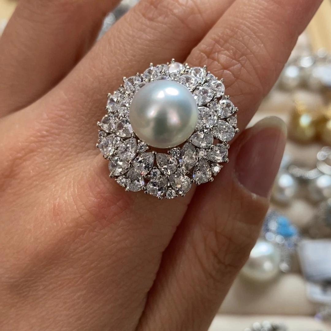 海水珍珠戒指银S925镶嵌一****凌