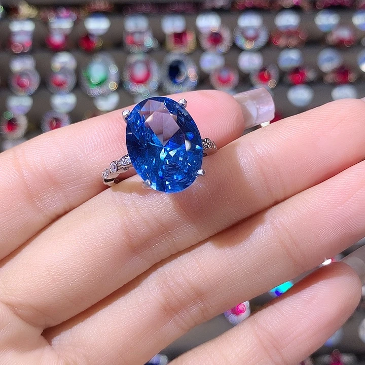 925银海蓝色戒指白