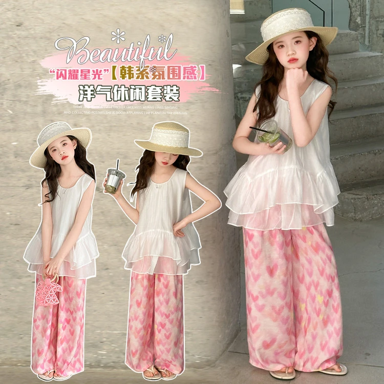 儿童穿搭度假风娃娃衫女童套装洋气夏季2025新款韩版中大童两件套