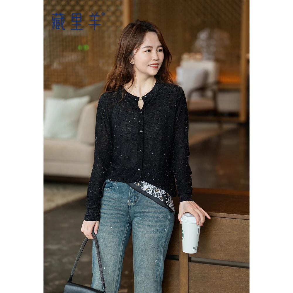 藏里羊【夜星空】羊毛薄款亮片减龄闪闪长袖开衫女小众女装WG1700